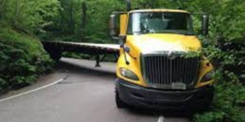 A commercial vehicle stuck in Smugglers Notch