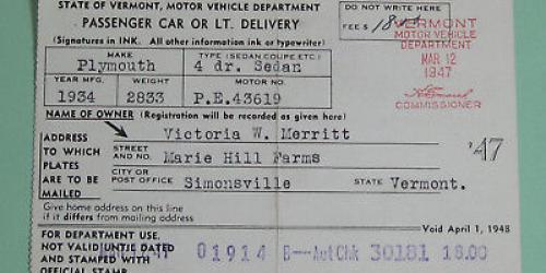 An old vermont registration