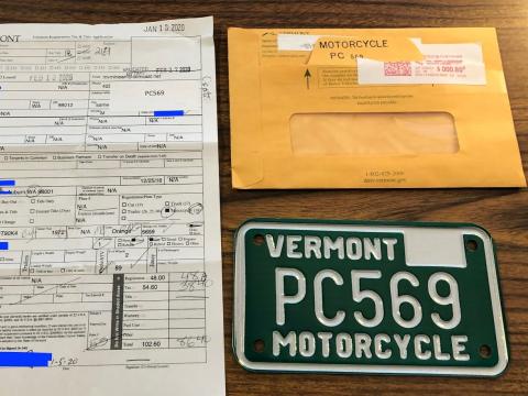 a registration application and a license plate