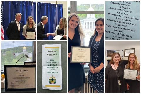 collage of multiple pictures of Katie receiving her award