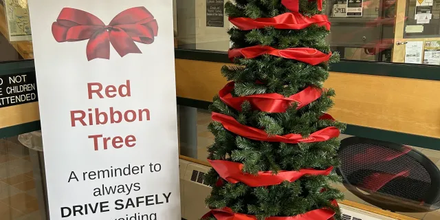 Red Ribbon Tree on display in the Springfield office